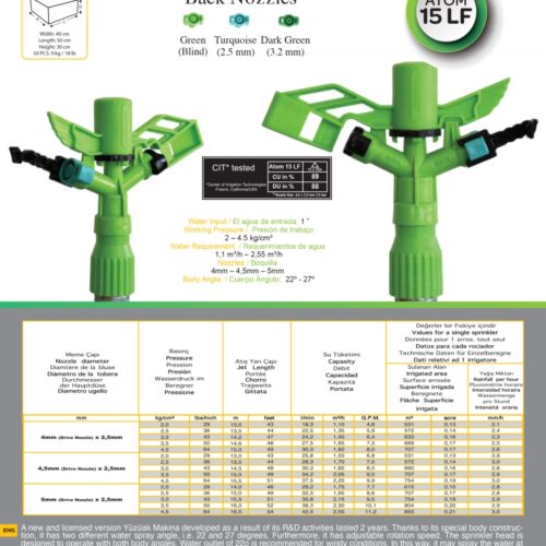 YUZUAK ATOM 15 LF Irrigation Sprinkler | Efficient Low-Pressure Sprinkler