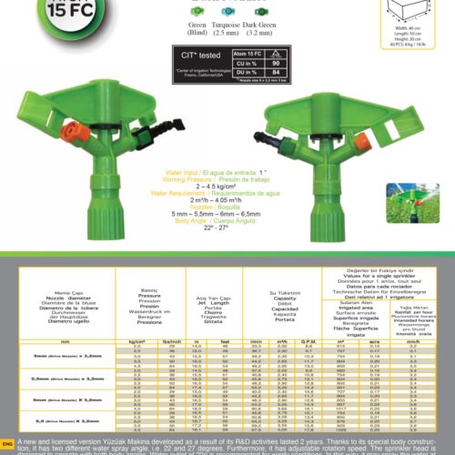 YUZUAK ATOM 15 FC Irrigation Sprinkler | Efficient Agricultural Sprinkler