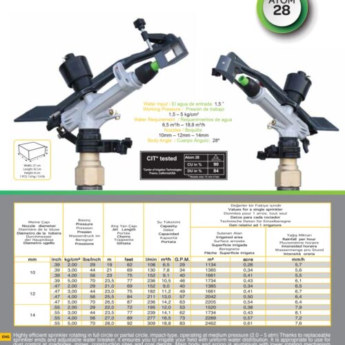 YUZUAK ATOM 28 Irrigation Sprinkler | Agricultural Impact Sprinkler