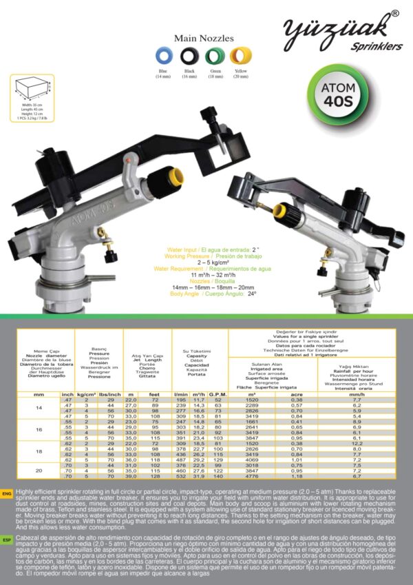 YUZUAK ATOM 40S Irrigation Sprinkler | Heavy-Duty Impact Sprinkler